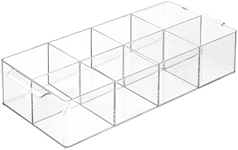 Plastic Condiment Organizer and Tea Bag Holder - 8-Compartment Kitchen Pantry/Countertop Storage Caddy - Divided Chip, Snack, Oatmeal Packet Holder - Lumiere Collection - 2 Pack, Clear