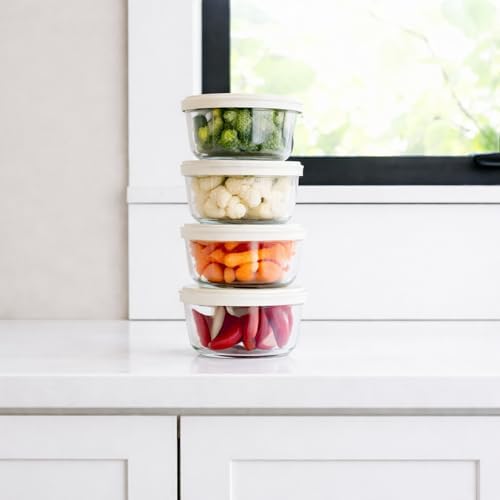 8-Piece Glass Food Storage Containers Set (4 Containers + 4 BPA-Free Lids) | 1-Cup, Leakproof | Microwave, Freezer, Oven & Dishwasher Safe | Ideal for Meal Prep & Pantry Organization, Beige