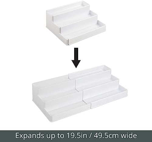 Plastic Expandable 3-Tier Shelf Rack Organizer - Storage for Bathroom Vanity, Cabinet, Cupboard, Drawer - Holds Medicine, Vitamins, Supplements, Cosmetics - Ligne Collection - White