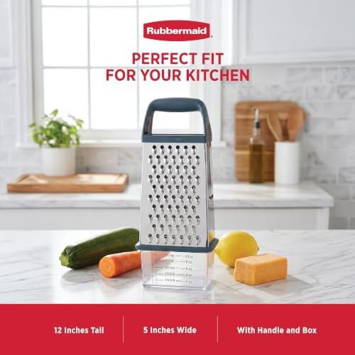 EZ Grip Box Grater, Stainless Steel Cheese Grater & Container - BPA Free Multi-Surface Cheese Shredder & Food Grater Silver Blue | Graters for Kitchen -Non-Slip Base, Dishwasher Safe