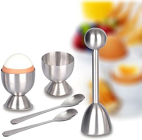 Xicennego Egg Cracker Topper Set of 5 - Includes 2 Egg Cups, 2 Spoons and 1 Cutter - Stainless Steel Easy Egg Opener - Image 7