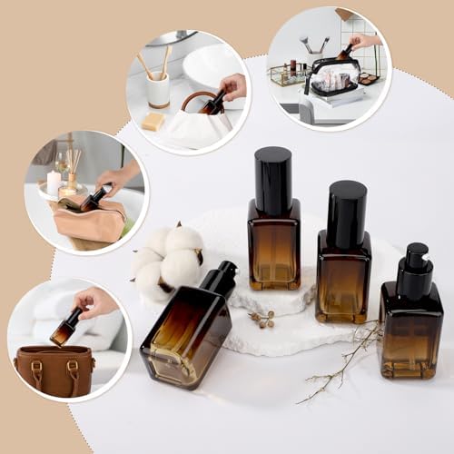 Segbeauty 1.69oz Glass Pump Bottle, 4 Pack Empty Lotion Containers 50ml Travel Size Pump Bottles Glass Lotion Dispenser Gradient Brown Foundation Bottle for Essential Oil Blends Cream - Image 6