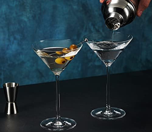 Cocktail Shaker Set and Martini Glasses Bar Set, Stainless Martini Shaker with Stemmed Cocktail Glasses and Double Jigger, 4 Piece Gift Set
