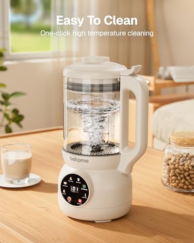 Behome 8 in 1 Nut Milk Maker Machine Blender – Glass Plant 32oz Milk Machine for Almond, Oat & Soy Milk, Self-Cleaning Vegan with No-Soak Beans, Delay Start & Keep Warm, Dairy-Free Beverage Maker - Image 6