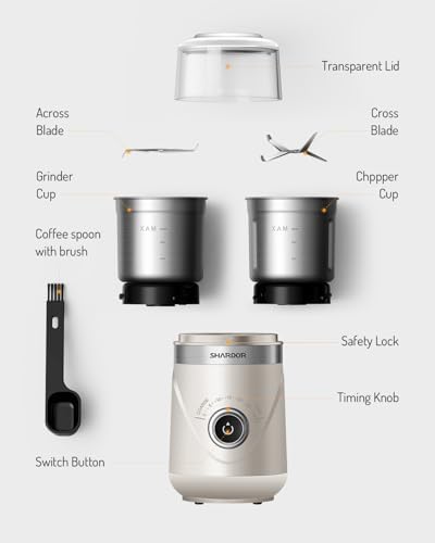 SHARDOR Electric Super Silent Blade Coffee Grinder, Timed Grind Control Rotary Knob, Adjustable Coarse to Fine for Coffee Beans, Spices & Herbs, with 2 Removable Stainless Steel Bowls, Cream - Image 6