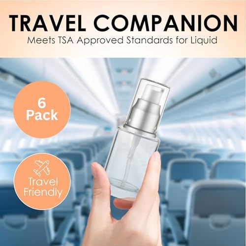 VitalUp Clear Glass Pump Bottle (6-Pack) 1 Oz 30ml - Refillable, Silver Cap - Image 7