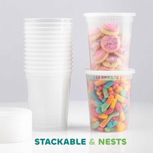 32 Oz Deli Food Containers with Lids - (36 Sets) Quart Airtight Plastic Food Storage for Takeout, Meal Prep, To-Go, Soup Freezer Containers with 36 Lids, BPA-Free, Dishwasher, Microwave Safe