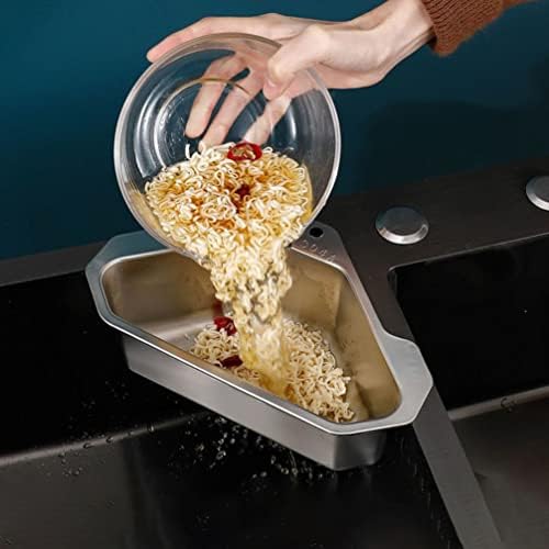 Stainless Steel Sink Basket Triangle Corner Strainer 9.64X6.88X3.14 Inch Hanging Kitchen Sink Draining Basket Food Waste Strainer and Storage Organizer