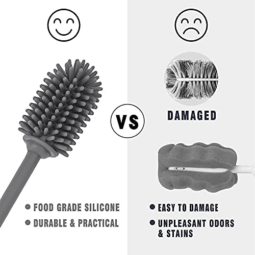 Silicone Bottle Brush with Long Handle, 12.5" Bottle Cleaning Brush, Gray - Image 6