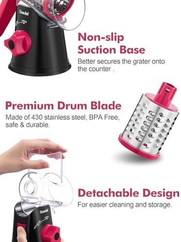 Geedel Rotary Cheese Grater Hand Crank, Cheese Shredder Vegetable Slicer - Image 6