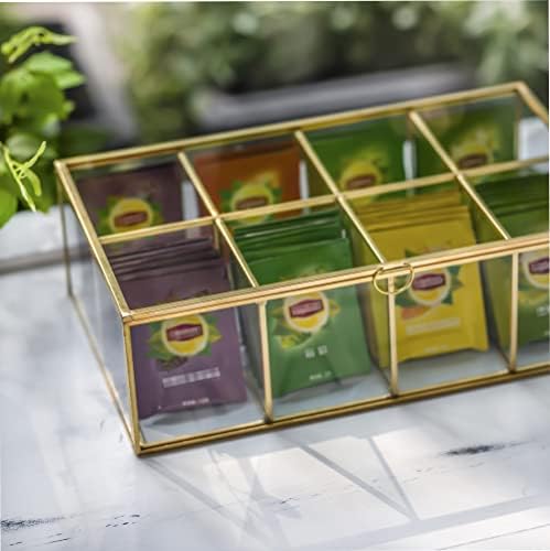 Glass Tea Bags Organizer with Lid, 8 Compartments, Teabag Storage Box