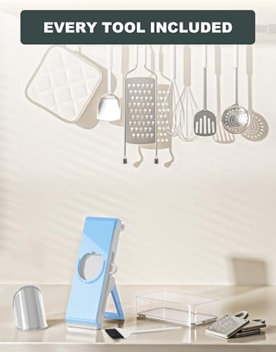 Eletronova Safe Mandoline Slicer for Kitchen, Vegetable Slicer with Container, French Fry Cutter, All in 1 Julienne Slicer for Potato, Thickness Adjustable, Detachable Blade (Light gray-blue) - Image 6