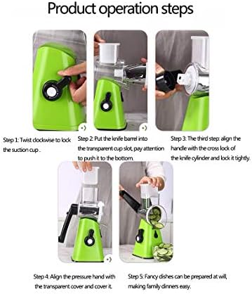 Manual Rotary Potato Grater Kitchen Mandoline Vegetable Slicer,with 3 Interchangeable Blades,Easy to use (Green)