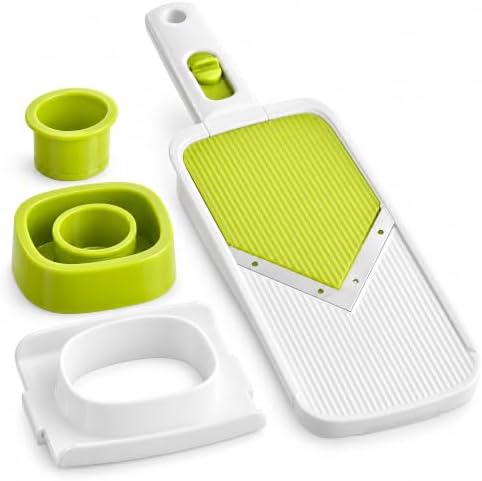 12 Inch Handheld Adjustable Mandoline Slicer, White Plastic, Stainless Steel Blades, 1 mm to 3.5 mm Thickness, BPA Free, Dishwasher Safe by GLOWNARY