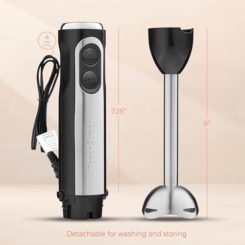 Powerful Immersion Blender, Electric Hand Blender 500 Watt with Turbo Mode, Detachable Base. Handheld Kitchen Gadget Blender Stick for Soup, Smoothie, Puree, Baby Food, 304 Stainless Steel Blades - Image 6