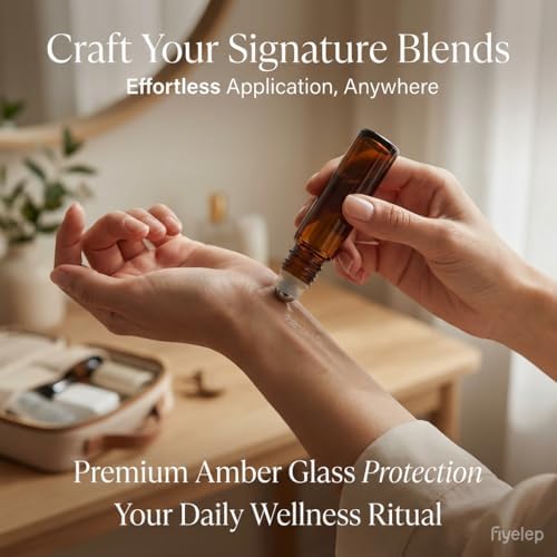 PrettyCare 12-Pack Amber Glass Roller Bottles for Essential Oil with Stainless Steel Roller Ball - 10 ml Refillable Leak-proof Empty Roll on Bottles with Caps for Perfume, DIY, Beauty & Personal Care - Image 6