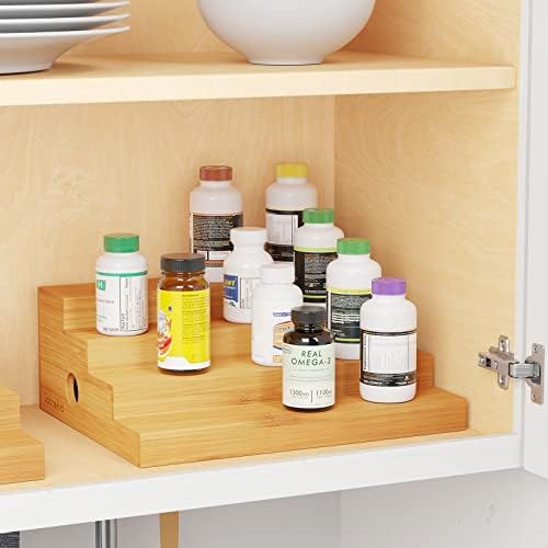 4 Tier Bamboo Spice Rack Organizer for Cabinet, Kitchen Pantry Spices Storage Rack for Cabinets Organization, Home Seasoning Tiered Can Goods Racks Wood Shelf Organizers (4 Tier, Natural)