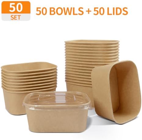 35 oz Paper Food Containers with Lids 50 Pack Meal Prep Containers