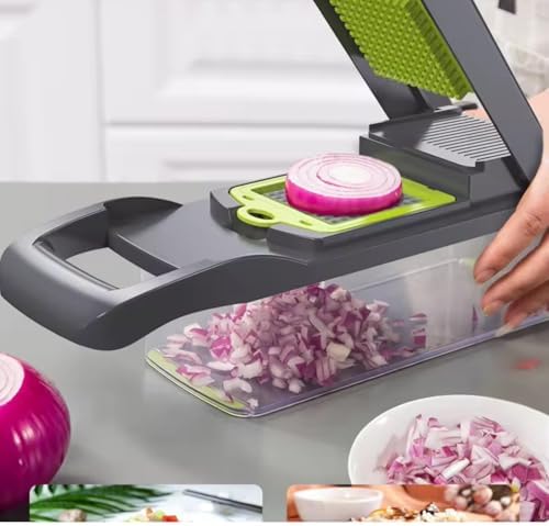 Frekia16 in 1 Vegetable Chopper Dicer With Container Mandoline Slicer Vegetable Cutter Onion Potato Fruit Food Manual Hand Cooking Gadget for kitchen Stainless Steel For 9 Blades salad kitchen tool - Image 7