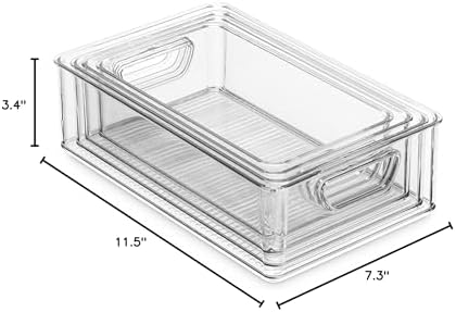 Set Of 16 Refrigerator Organizer Bins - Plastic Pantry Organization and Storage Baskets - Stackable Food Fridge Organizers with Cutout Handles for Freezer, Kitchen, Countertops, Cabinets