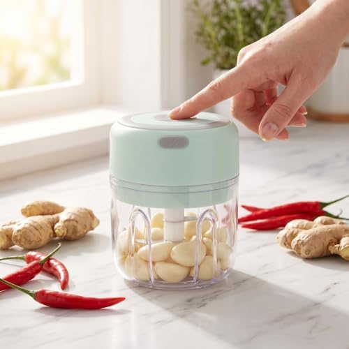 250ml Electric Mini Garlic Chopper, 304 Stainless Steel Food Processor, Powerful Large Capacity Motor For Fast Chopping, Grinding & Pureeing White - Image 7