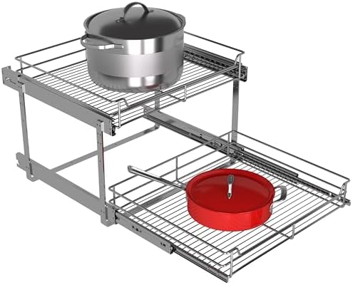 2-Tier Pull Out Cabinet Organizer, 26" W x 22" D, Chrome