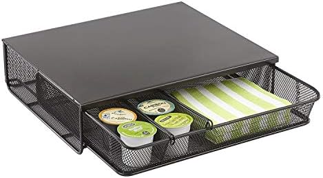 Coffee and Sugar Organizer 3274BL Hospitality Tray, Home, Office, & Hotel, 1 Drawer, Black, 12"W x 11"D x 3 ¼"H