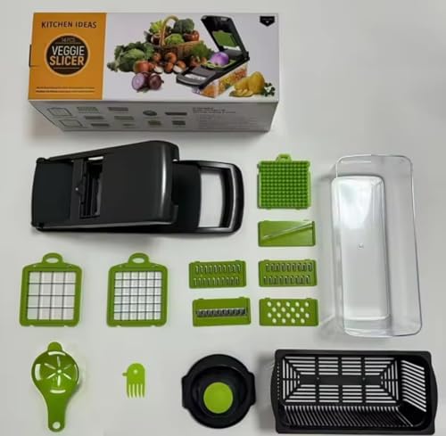 Veggie slicer 16 pieces (Gray, 1) 16 pieces hand operated vegetable slicer, veggie chopper, food chopper, onion cutter. - Image 7