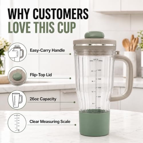 26oz Replacement Travel Tumbler and Leakproof Lid with Silicone Ring for Ninja BlendBoss Blender Jar Accessories (Stone Mint) - Image 6