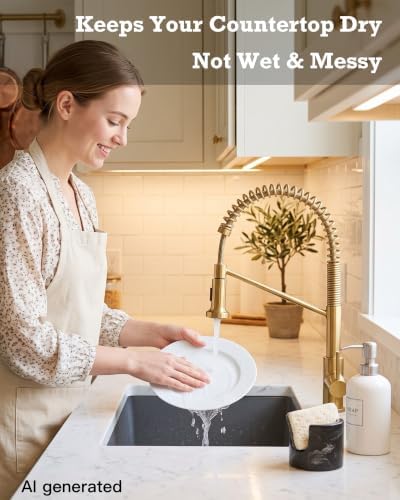 Black Marble Sponge Holder for Kitchen Sink, Compact Natural Stone Caddy