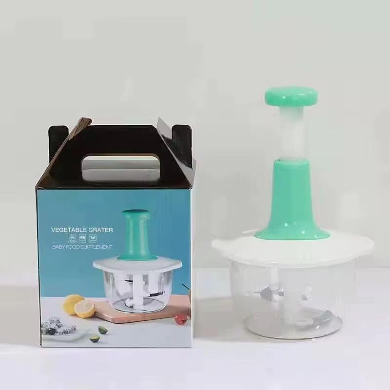 Manual Food Chopper, Hand Push for Perfect Texture, Vegetable and Meat Mincer with Stainless Steel Blades, Clear Bowl (Green) - Image 3