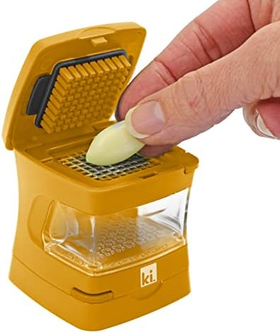 Garlic-A-Peel Garlic Press, Crusher, Cutter, Mincer, and Storage Container - Includes Silicone Garlic Peeler - Easy to Clean - Stainless Steel Blades β (Honey), standard - Image 7