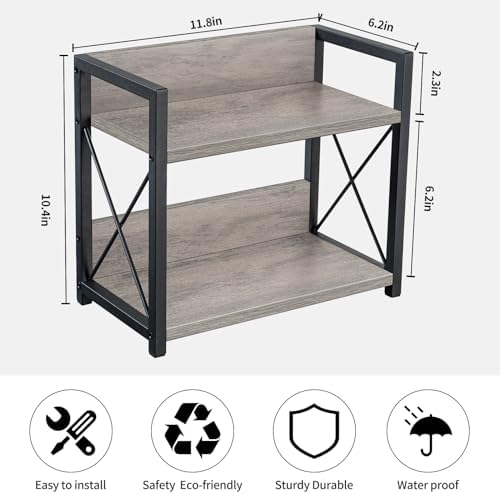 Countertop Shelf Organizer, 2 Tier Kitchen Spice Rack for Countertop, Wood Kitchen Counter Shelf for Home, Coffee Station Organizer (Grey,S)