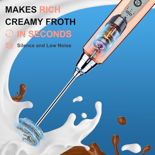 YUSWKO Rose Gold Handheld Milk Frother Wand for Coffee, Rechargeable Electric Whisk Drink Mixer Coffee Frother For Latte, Cappuccino, Hot Chocolate, Egg - Image 6