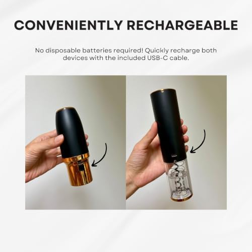 Rechargeable Electric Wine Gift Set - Wine Aerator, Wine Vacuum Stopper, Foil Cutter and Electric Bottle Opener with Stand - Great for Christmas Gift for Wife or Mom