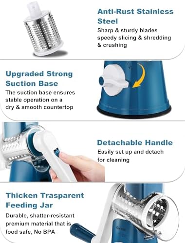 Geedel Rotary Cheese Grater Hand Crank, Cheese Shredder Vegetable Slicer - Image 6