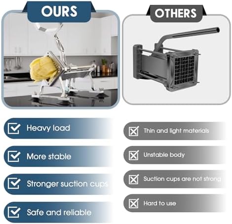 Commercial French Fry Cutter Stainless Steel Potato Cutter for with 1/2,1/3 and 3/8 Inch Blade, Heavy Duty Potato Slicer Manual Potato Chopper Set for Sweet Potato, Carrot, Cucumbers - Image 6