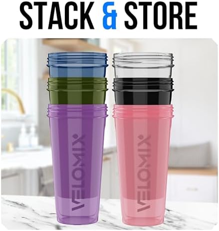 VELOMIX 6 Pack 28oz Shaker Cups for Protein Shakes, Blacks to Transparent - Image 6