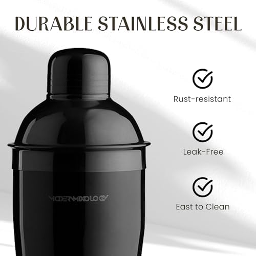 Pro-Graded Cocktail Shaker Set with Stand | Complete Bartender Kit | 24oz Martini Shaker, Jigger, Strainer, Bar Spoon, Tongs, Opener, Muddler, Home Bar Essentials