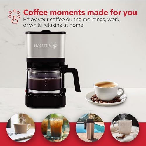 Holstein Housewares 5 Cup Coffee Maker – Compact Drip Coffee Machine with Auto Pause & Serve, Reusable Filter, Glass Carafe, Water Window & Warming Plate, Black - Image 7