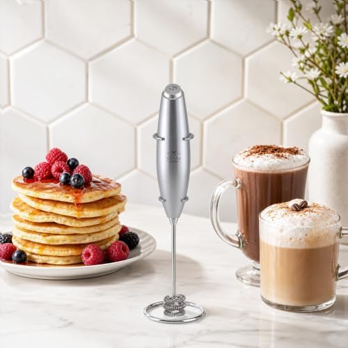 Zulay Kitchen Powerful Milk Frother Wand With Duracell Batteries - Ultra Fast Handheld Drink Mixer - Electric Whisk Foam Maker for Coffee, Lattes, Cappuccino & Matcha - Triple Whisk - Luminous Silver - Image 6