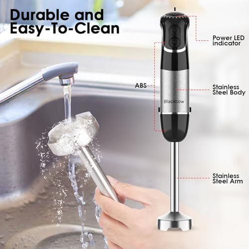 Blackcow Corded Immersion Blender Handheld for Kitchen,Stainless Steel Emulsion Blender Handheld with Hook,Electric Hand Mixer with 12-Speed&Turbo,for Smoothie,Soup,Baby Food and Drinks - Image 6