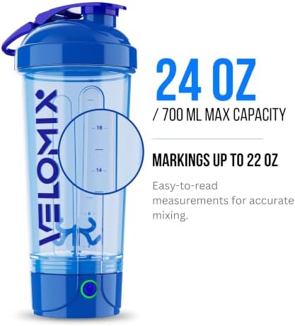 VELOMIX 24oz Electric Protein Shaker Bottle for Protein Mixes, Blue - Image 6
