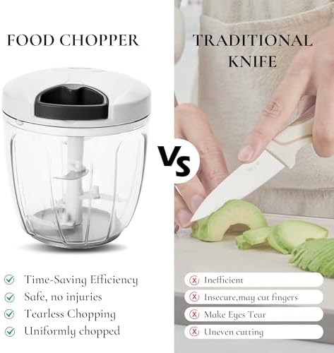 Pull‑String Manual Food Chopper with Sharp Blades, 900ml White