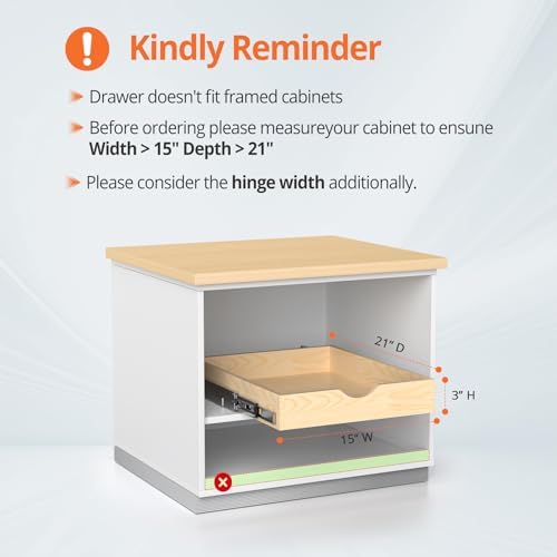 Wooden Pull Out Cabinet Organizer, 21'' Deep Slide Out Drawer