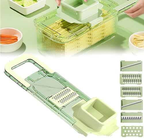 Generic 2024 New Multifunctional Food Grater, Six Cutting Tools Round Vegetable Chopper, Chopper Vegetable Cutter, Food Chopper With Container, Vegetable Chopper With Container (1Cutter+6Blades) - Image 7