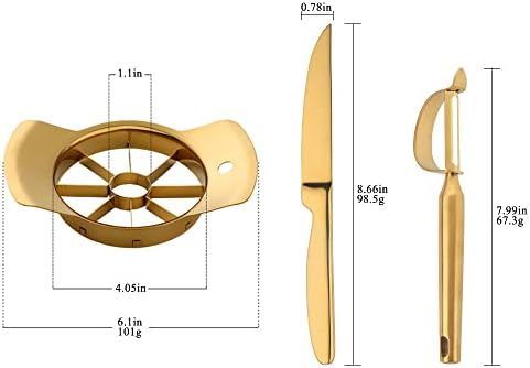 Durable Stainless Steel 3 Pieces Apple Cutter Set - Apple Cutter 8 Slices, Fruit Knife, Potato Apple Peeler Best Use For Fruits and Vegetables