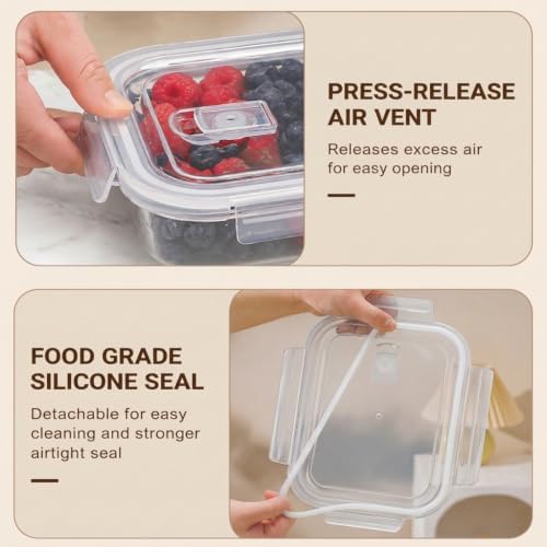 2 Pack 56oz Glass Berry Container for Fridge,with Removable Colander and Vent Valve, Fresh ProduceStorage Set(White)