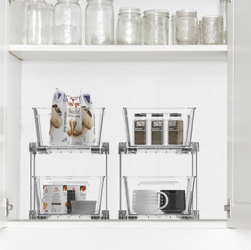 2Pcs 2-Tier Slim Drawer Cabinet Pull-Out Organizer, Clear