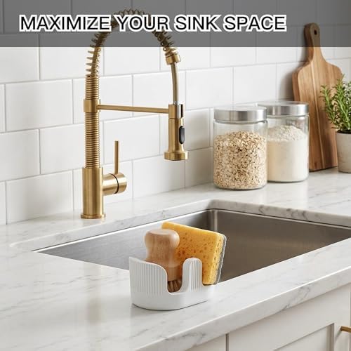 Ultra Absorbent Stone Sponge Holder for Kitchen Sink, 2 Slot Diatomite Dish Brush Sponge Holder, Diatomite Stone Sink Tray, Rustproof Sinks Caddy for Countertop, Double, White